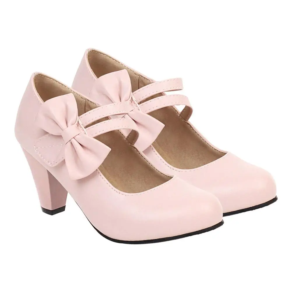 

Chunky Heel S Women High Heels Simple Bowknot Lady High Heels Elegant Fashion Stylish Light Mouth Lady Wedge Shoes