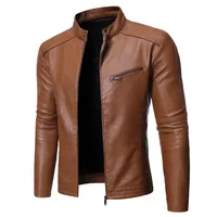 2024 New European and American Men's Jacket Motorcycle Leather Jacket Stand Collar Solid Color Men's Washed Leather Jacket