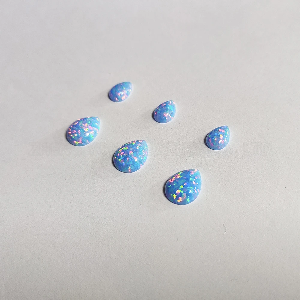 

20/50pcs Pear Cut Loose Gemstone Baby Blue Synthetic Opal OP26 Flat Back Beads for Jewelry Making