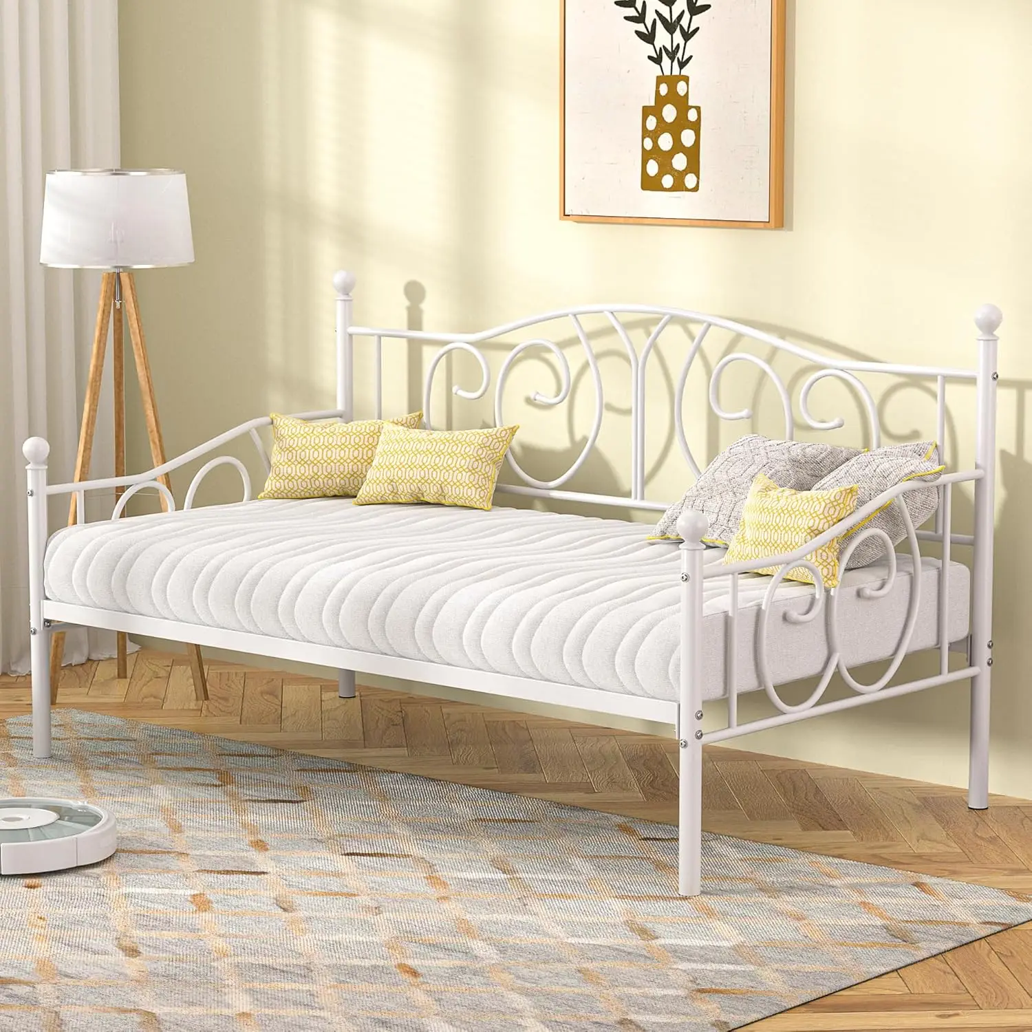 

Twin Daybed Frame, Metal Day Bed with Classic Headboard, Multifunctional Platform Beds for Bedroom, Living Room