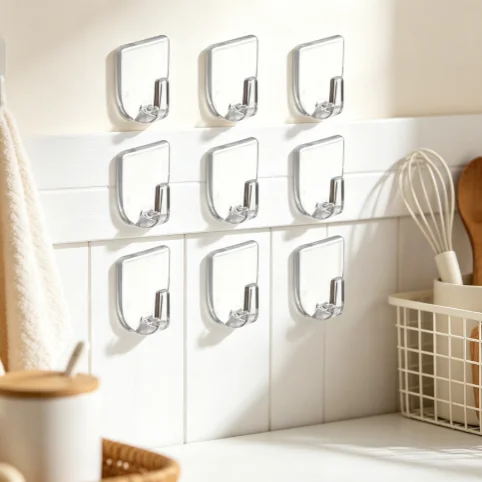 9/18Pcs Strong Self Adhesive Mini No Drill Hooks Multi‑Purpose Storage Hanger For Desk Kitchen Bathroom Application
