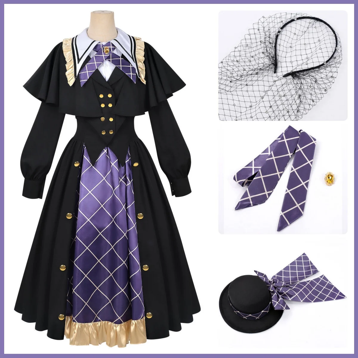 Anime Game Identity ⅤSurvivors Vera Nair Perfumer Cosplay Costume Café Black Evening Dress Hat Wig Woman Sexy Carnival Suit view 2