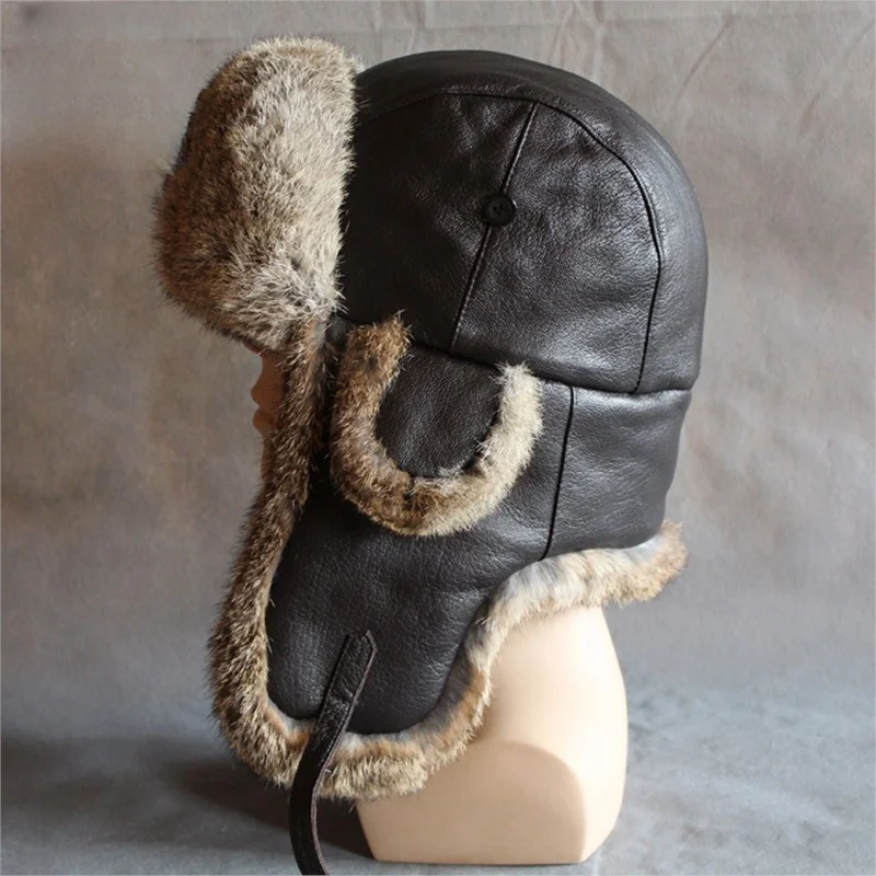 Sheepskin Lei Feng hat fur Men's and women's fashionable day thick leather ear warm old cotton