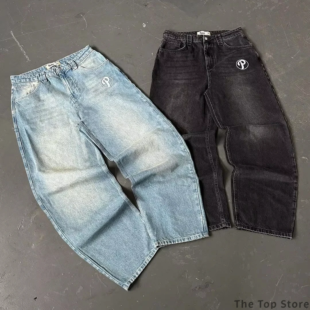Harajuku bordado proteger jeans masculino estilo y2k streetwear casual baggy cintura alta calças de perna larga novo retro denim calças