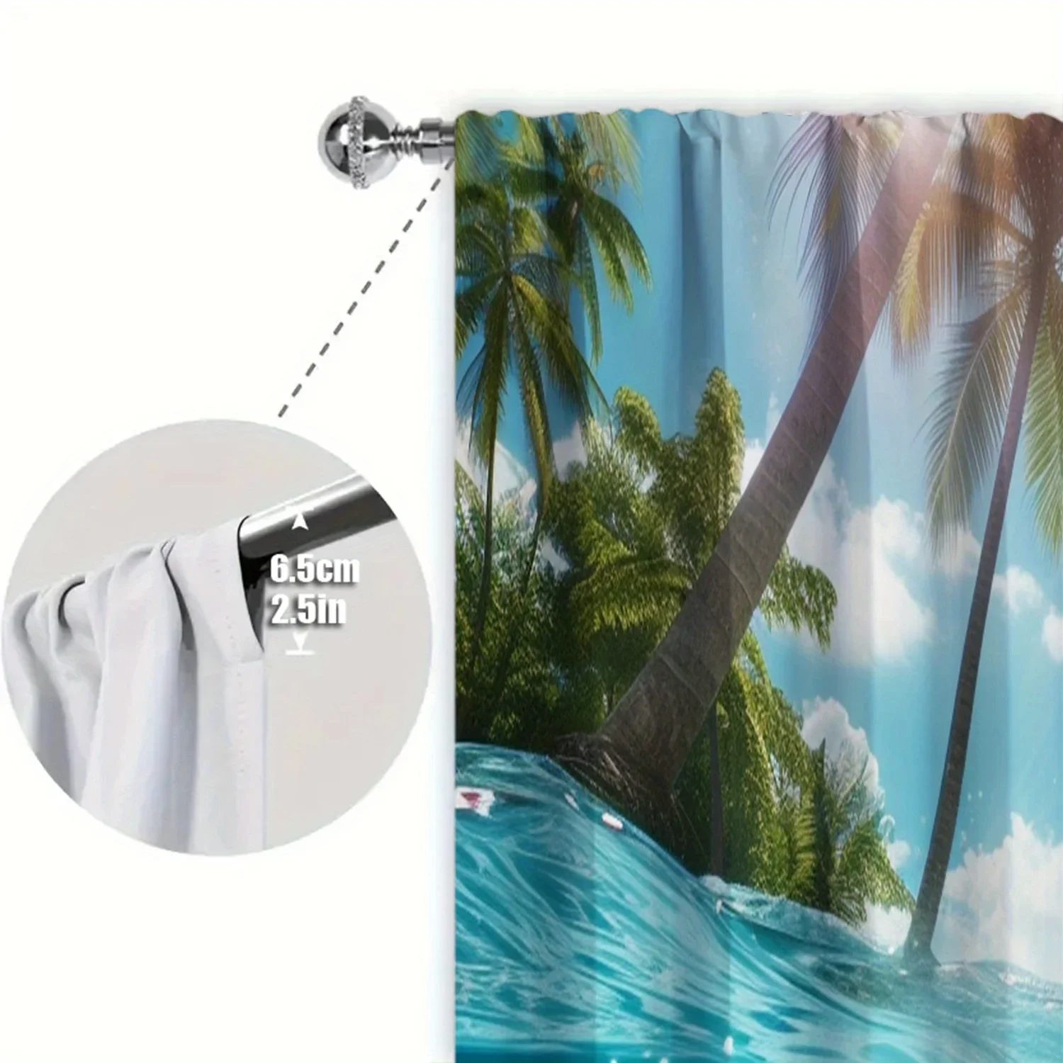 2pcs Ocean scenery Printed Curtain for Home Decor - Rod Pocket Window Treatment for Bedroom,Office,Kitchen,Living Room,and Study