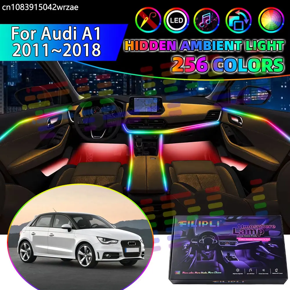 For Audi A1 2011~2018 8X MK1 1th RGB Car Interior Ambient Lights Strips Breathing Lighting Kit App Control LED strips Auto Parts