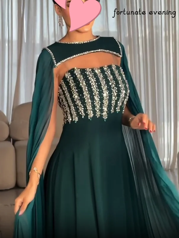 Fortunate Evening Elegant Vintage Sweet Sexy Green Crystal Beading Ruffle Formal Occasion Prom Dress Evening Party Gowns