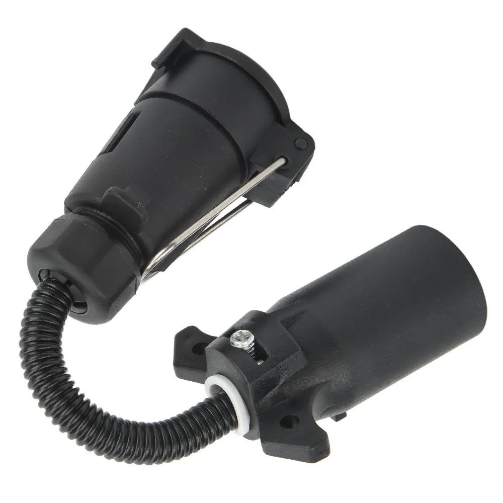 

7 Way Round Trailer Plug Adapter Conductivity Terminals Ergonomic Wire Connector Coiled Cable RV Truck Conversion Weatherproof