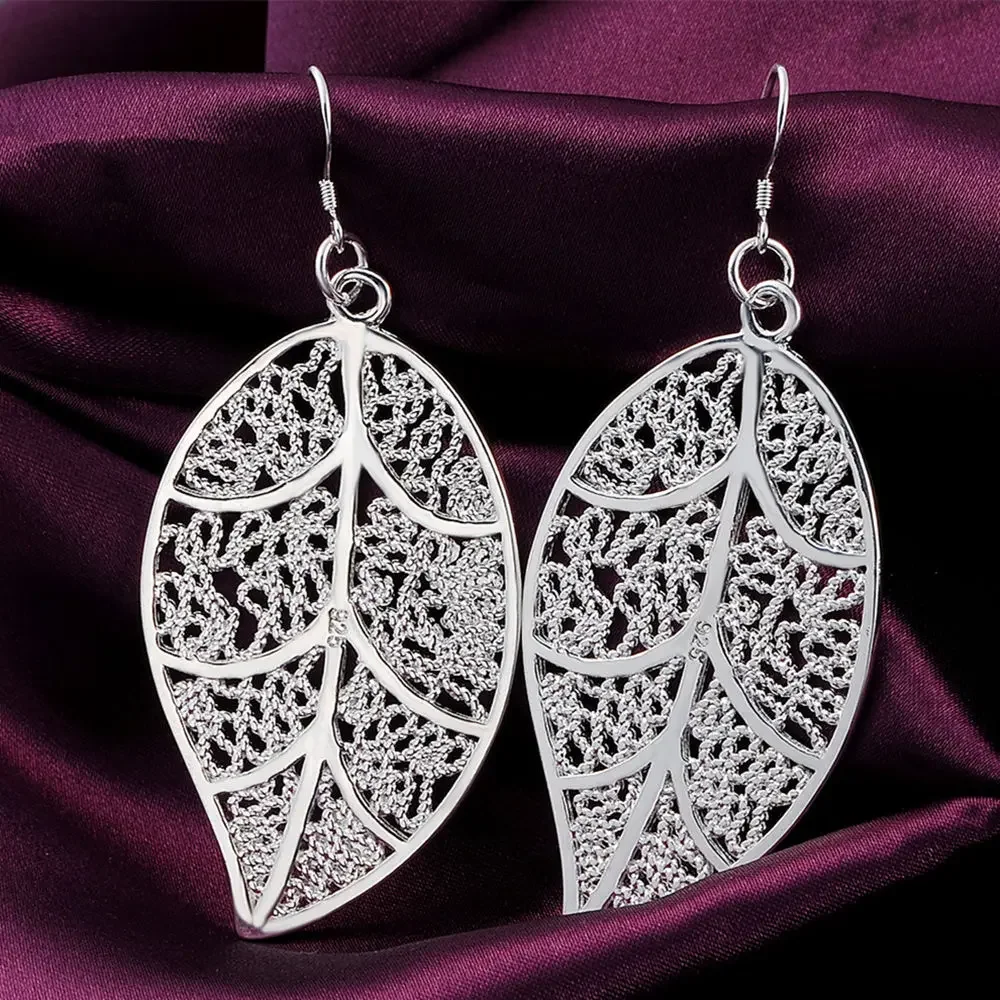 Fine charms 925 Sterling Silver Earrings Temperament Women Beautiful Leaves Earring Christmas Gifts