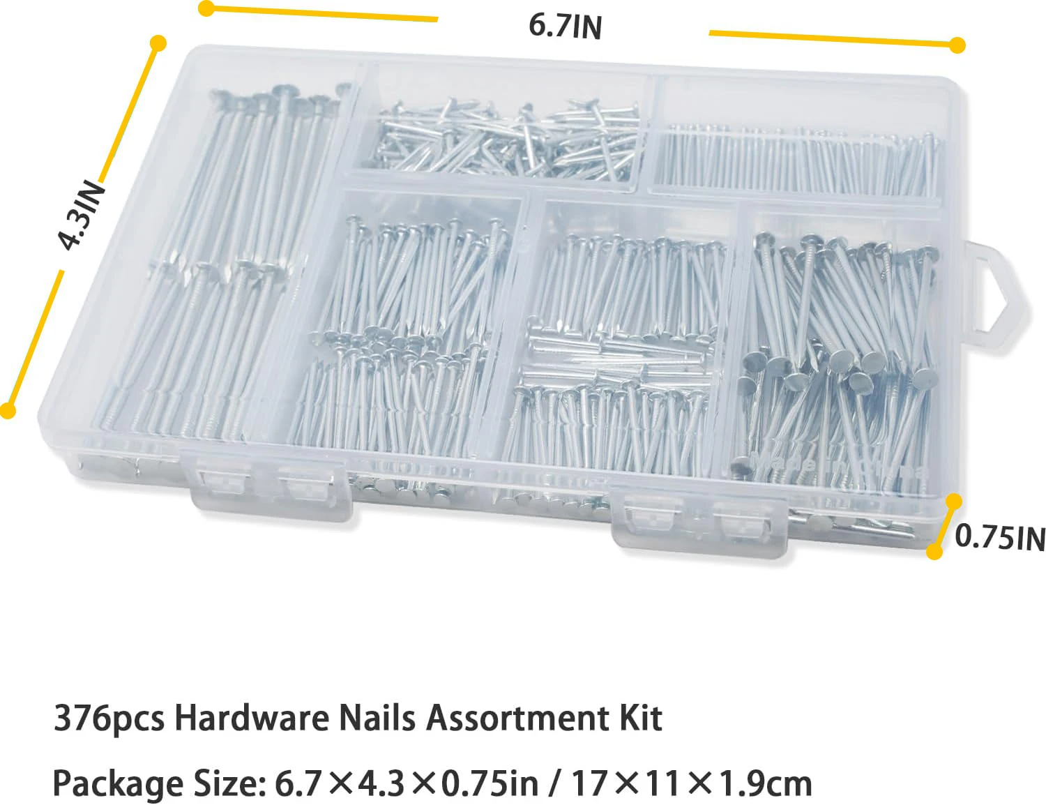 376pcs Premium Hardware Nails Assortment Kit, Maximum Length 2 Inches Galvanized Nails, Picture Hanging Nails, Wood Nails