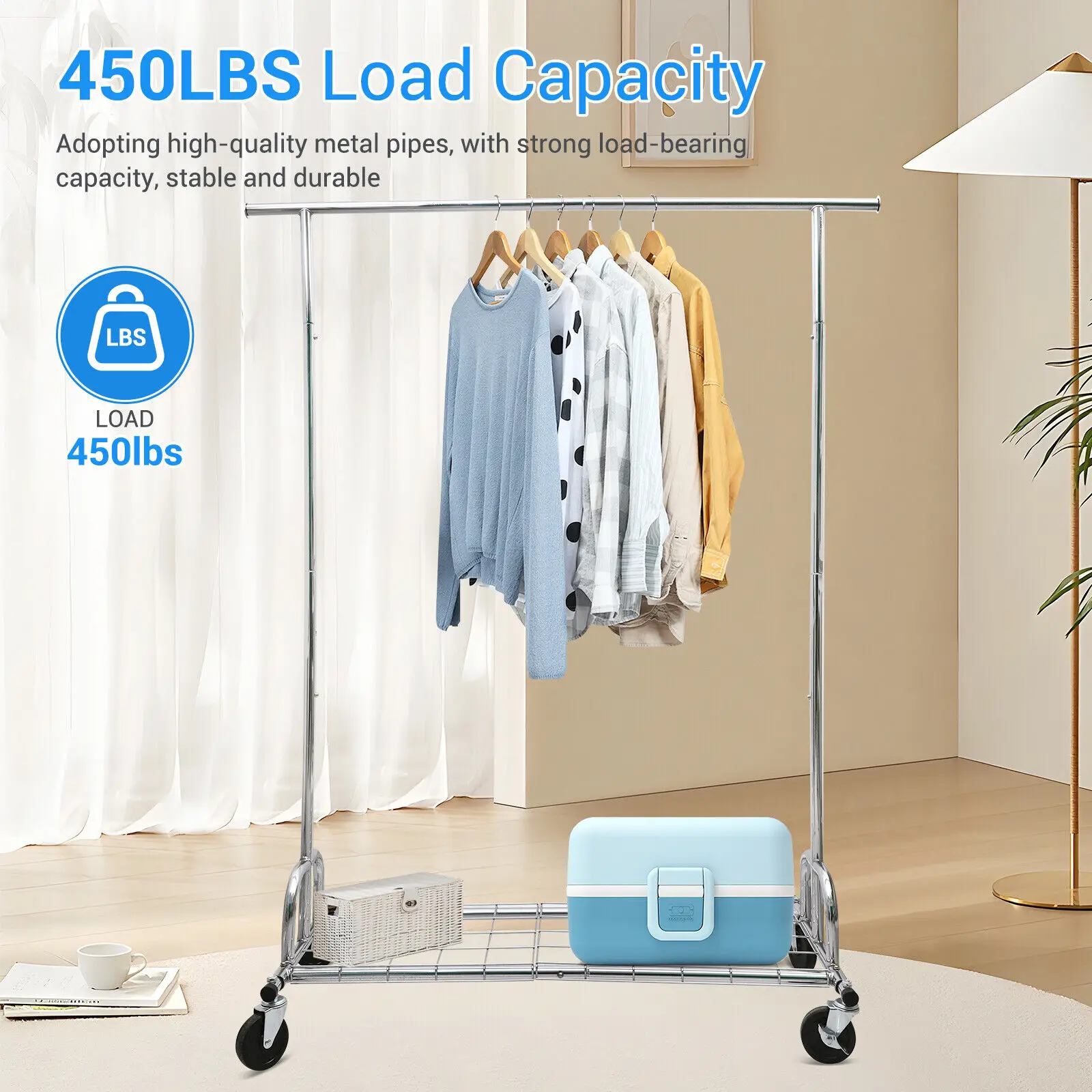 US 450lbs Commercial Rolling Heavy Duty Garment Rack Clothes Rack Hanging Clothes