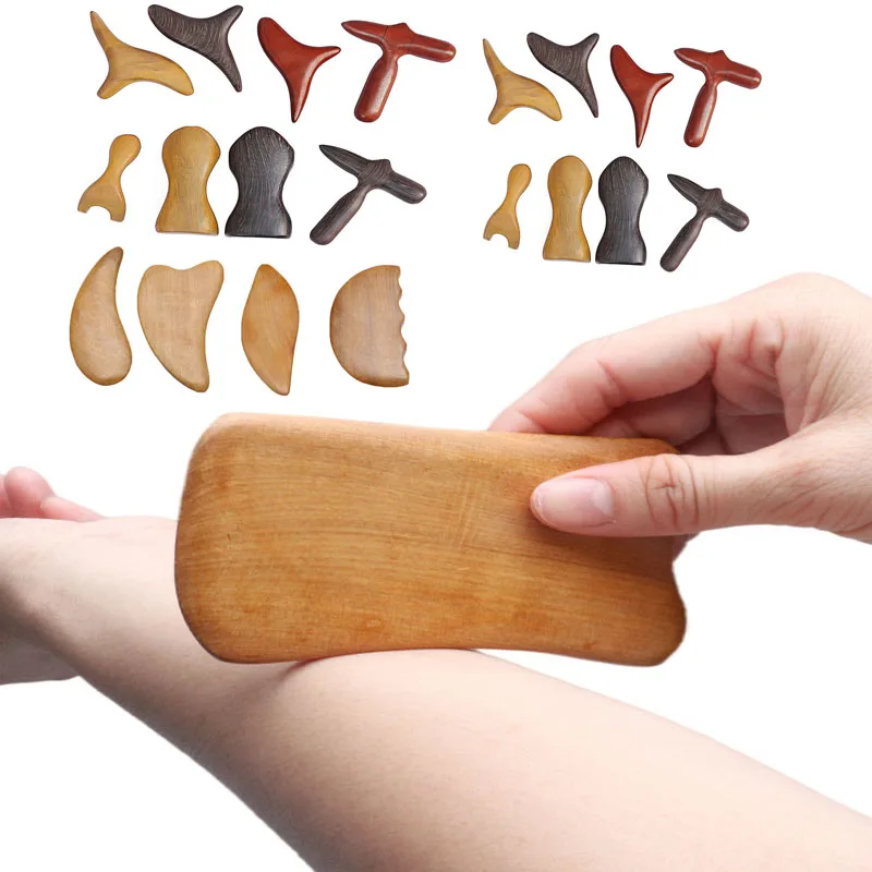 Strumenti Gua Sha per massaggio con punto trigger in legno, strumenti professionali per il drenaggio linfatico, strumenti per massaggio con terapia del legno per il viso delle mani delle gambe posteriori