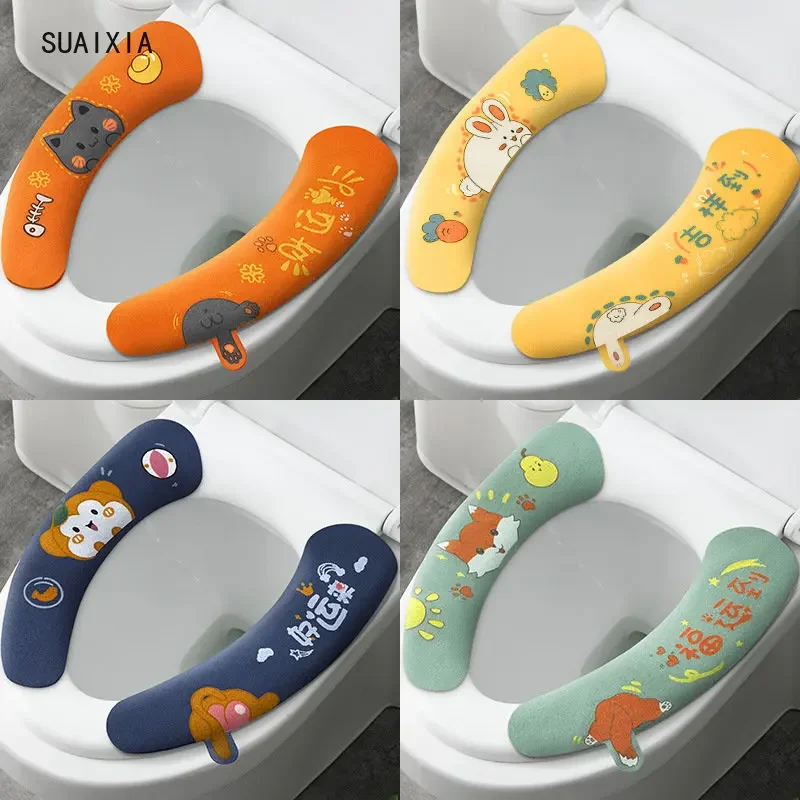 Universal Toilet Seat Cover Soft Cartoon WC Paste Toilet Sticky Seat Pad Washable Bathroom Warmer Seat Lid Cover Pad Cushion