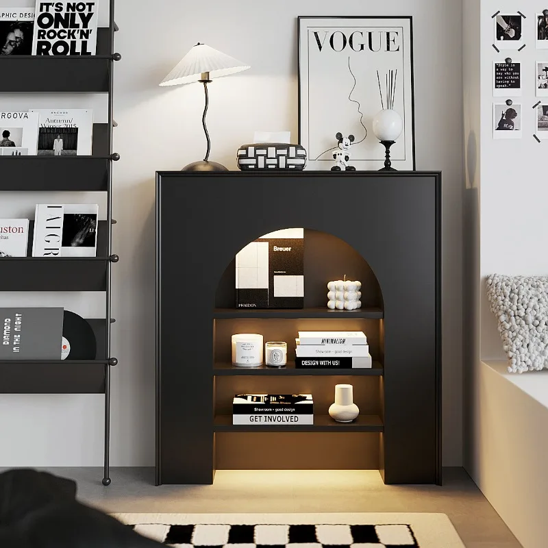 Modern Black Display Cabinet with Lights Entryway Accent Chest Living Room Decor Storage Rack Space-saving Narrow Long Table