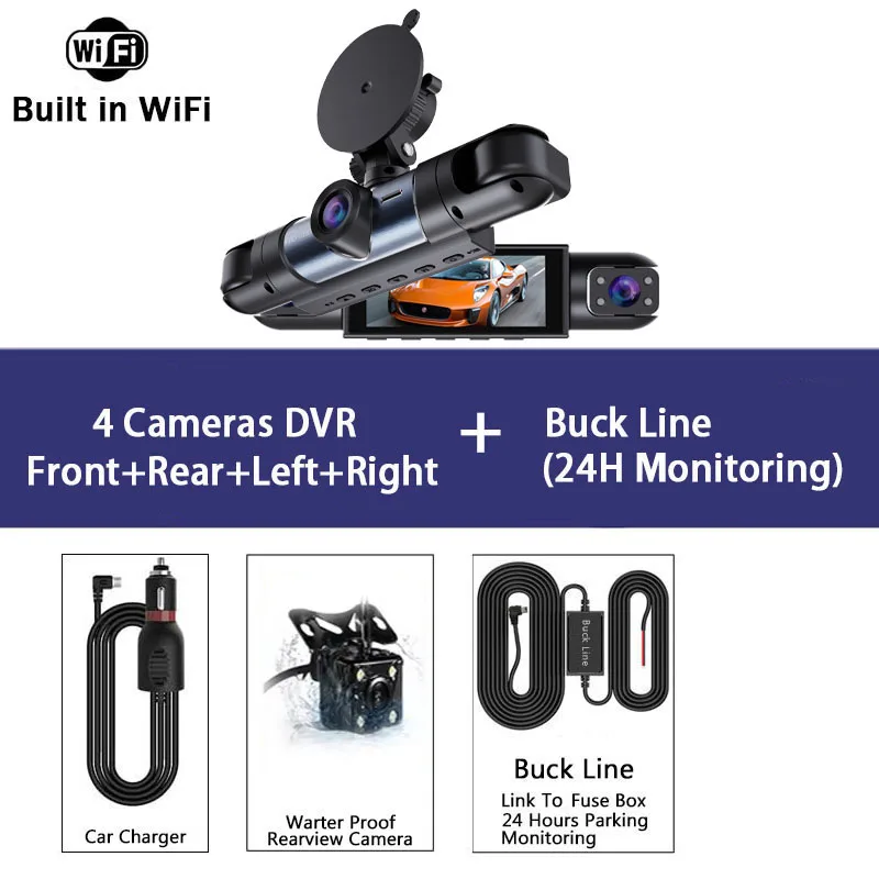 4-kanaals 360 ° Draaien Dash Cam Wifi APP 1920*1080P HD Auto Camera Nachtzicht Parking Monitor G-sensor Dashcam Black Box