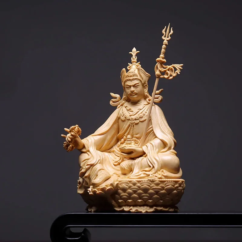 تمثال بادماسامبهافا المنحوت من الخشب جورو رينبوتشي تمثال البوذية التبتية للمنزل أو ديكور الضريح