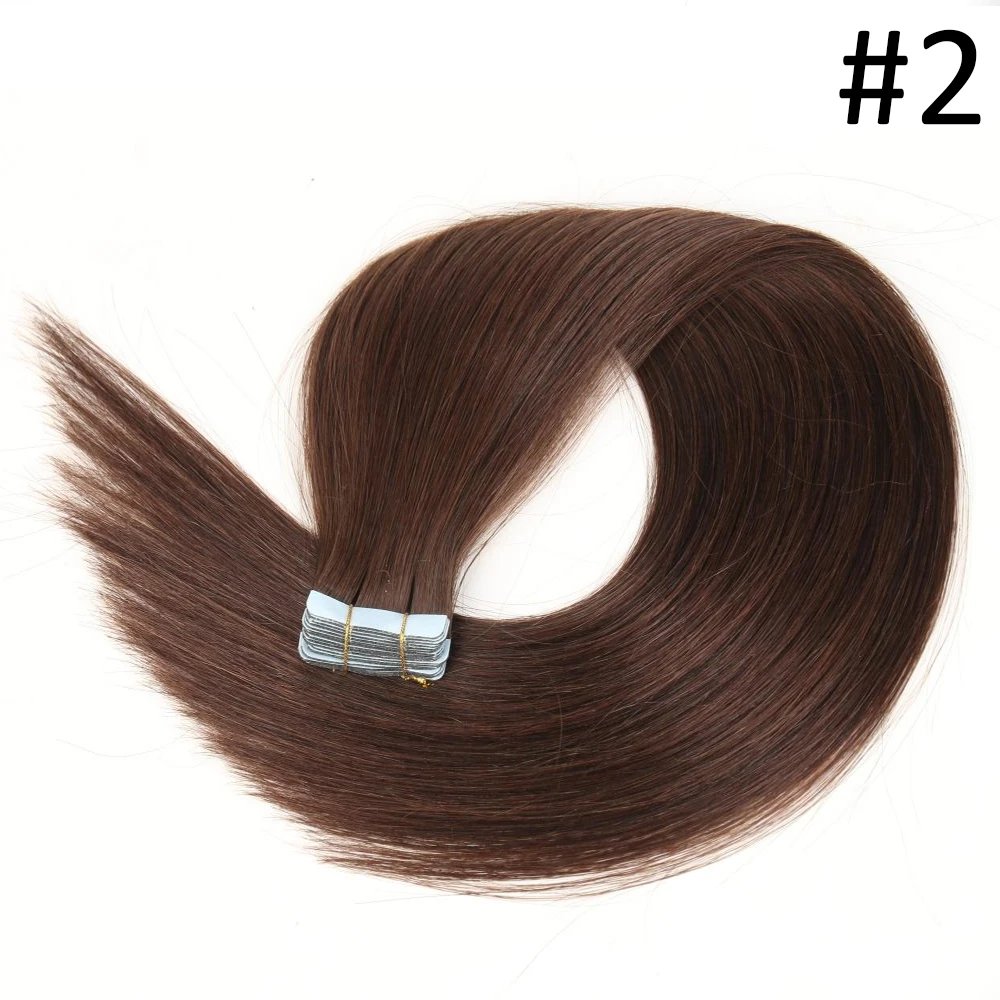 Tape in Hair Extension Invisible Remy Silky Straight 24inch Seamless Skin Weft Tape in Human Hair Brown Extension Human Hair 50g