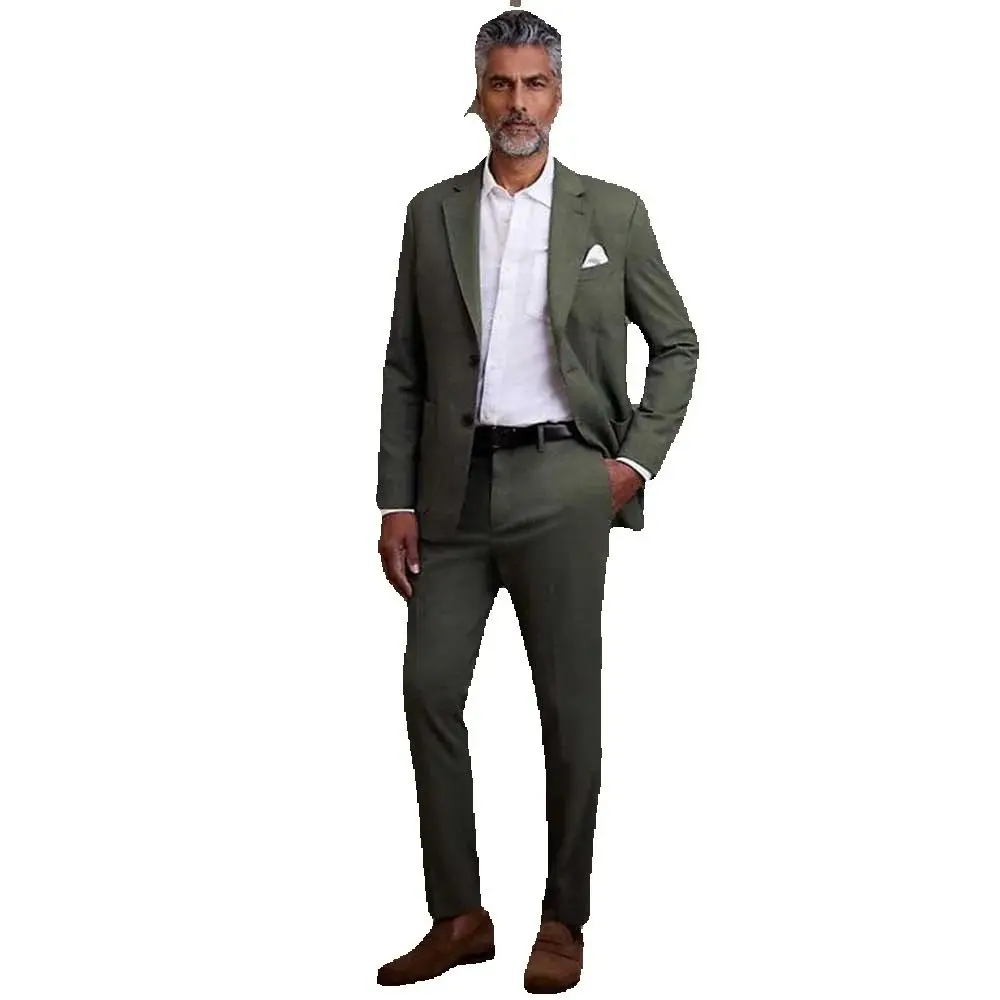 Trajes verdes elegantes para hombre, chaqueta de 2 piezas con un solo pecho, pantalones, ropa masculina, conjuntos de Blazers formales de negocios ajustados para caballero