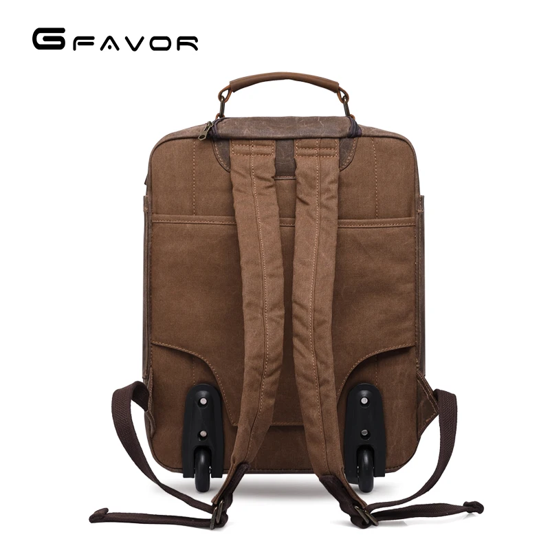 High quality waxed weekender leather luggage trolly travel canvas duffle trolley bag for travelling