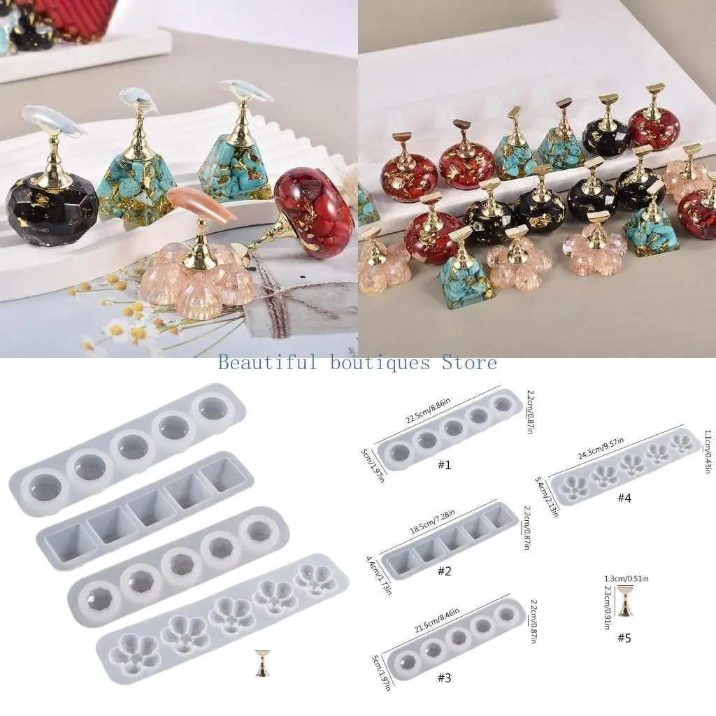 U4LF Fake Nails Tips Practice Holder Resin Mold for Press On Nails,Crystal Epoxy Mold DIY Nail Display Stand Silicone Mold
