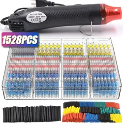 1200+328PCS Waterproof Heat Shrink Butt Crimp Terminals Solder Seal Electrical Wire Cable Splice Terminal Kit with Hot Air Gun