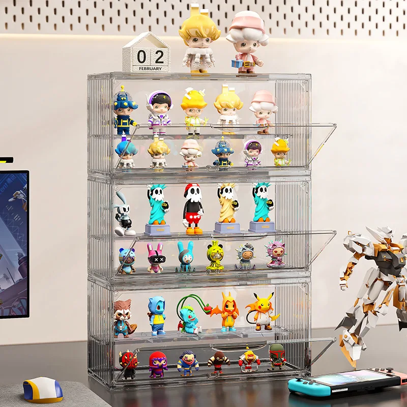 Blind Box Storage Display Stand Transparent Magnetic Dustproof Action Figure Storage Box Doll Display Cabinet for Popmart