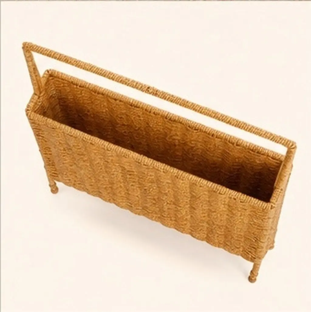 Boho Style Woven Storage Basket Magazine Rack Floor Standing Book Organizer for Home Office Bedroom Bathroom Decor Storage