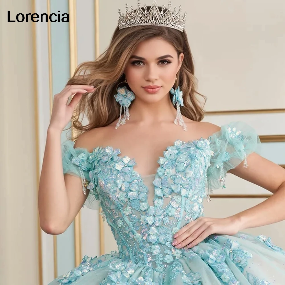 Lorensia gemerlapan gaun hijau Mint Quinceanera gaun bola korset manik-manik Applique renda mengkilap manis 16 Vestidos De 15 aduduk YQD983