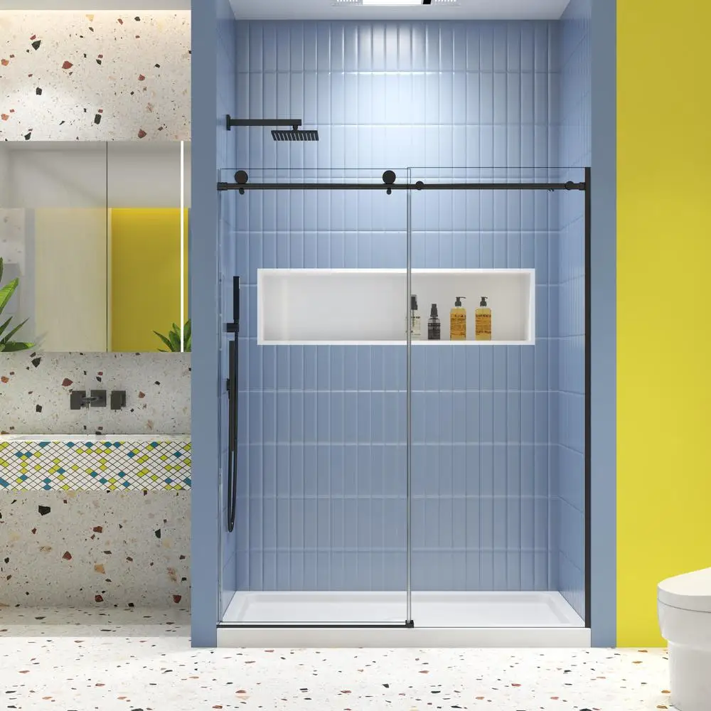 

Sliding Shower Door 56-60"x74" Soft Close System with 5/16" Tempered Glass & Matte Black Finish
