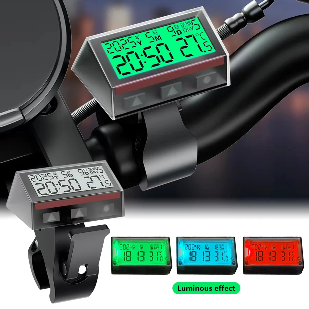 Waterproof Multi-Function Digital Clock Solar Powered Thermometer Calendar Touch Control for Motorcycle E-Bike Car