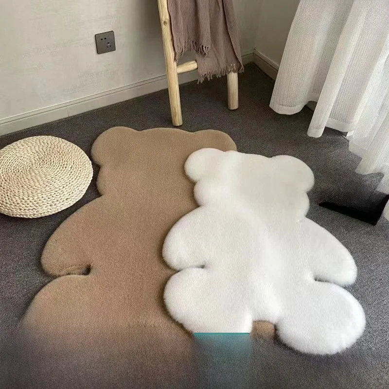 

Современный минималистичный ковер в форме медведя из кроличьего меха для гостиной, столовой, прикроватной зоны, детской комнаты, нескользящий напольный коврик