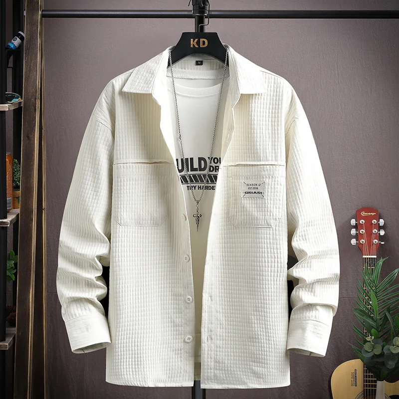 

Long Sve Casual irt Men's Spring Autumn New Sle Youth Top Trendy Brand Wfle Pattern Men's Outerwear Jaet