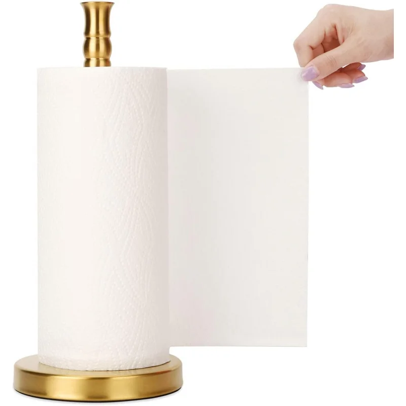 Paper Towel Holder Countertop, Weighted Base One-Handed Tear, Standing Stand, Stainless Steel