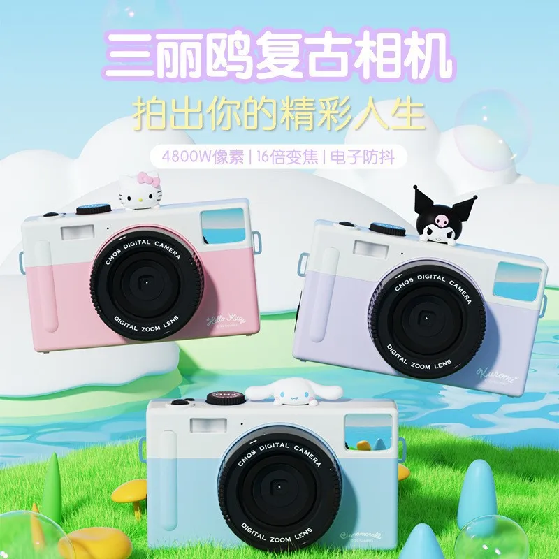 Kawaii Sanrio CCD Camera Kuromi Hellokitty Cinnamoroll Digital Camera HD Photography Retro Camera 16X Zoom Camera Kids Xmas Gift