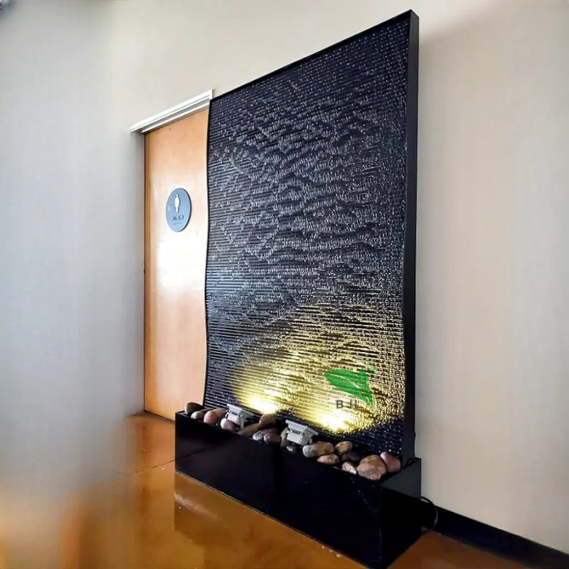 custom.Factory Customized Modern Hotel Restaurant Garden Decoration Black Acrylic Waterfall Feature Wall with Light