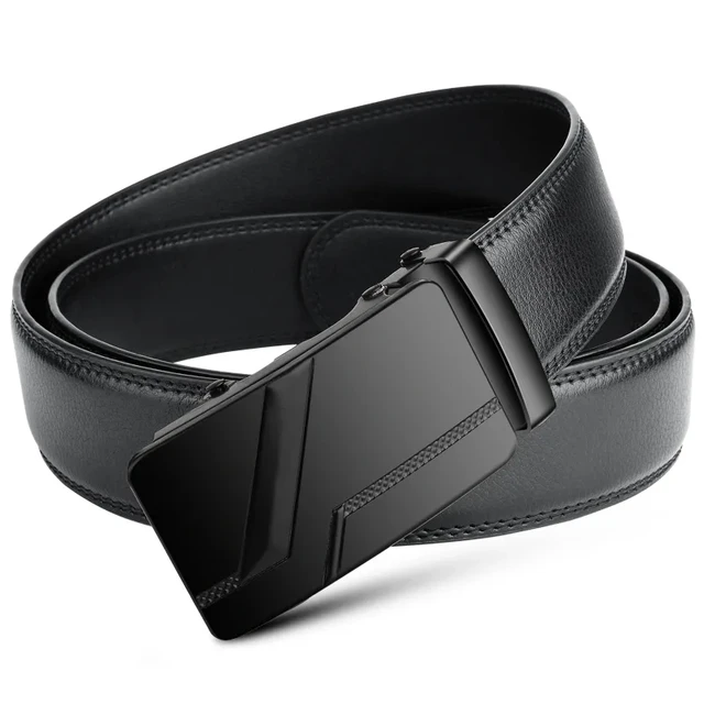 Men's High-Quality Belt 110cm 120cm 130cm Luxury Belt, Black Men's Automatic Buckle Jeans Men's Belt Suit Belt 3 Men's Automatic Buckle PU Belt – 3.4cm Black Ratchet Belt for Jeans and Suits, 110 / 120 / 130cm – view 3