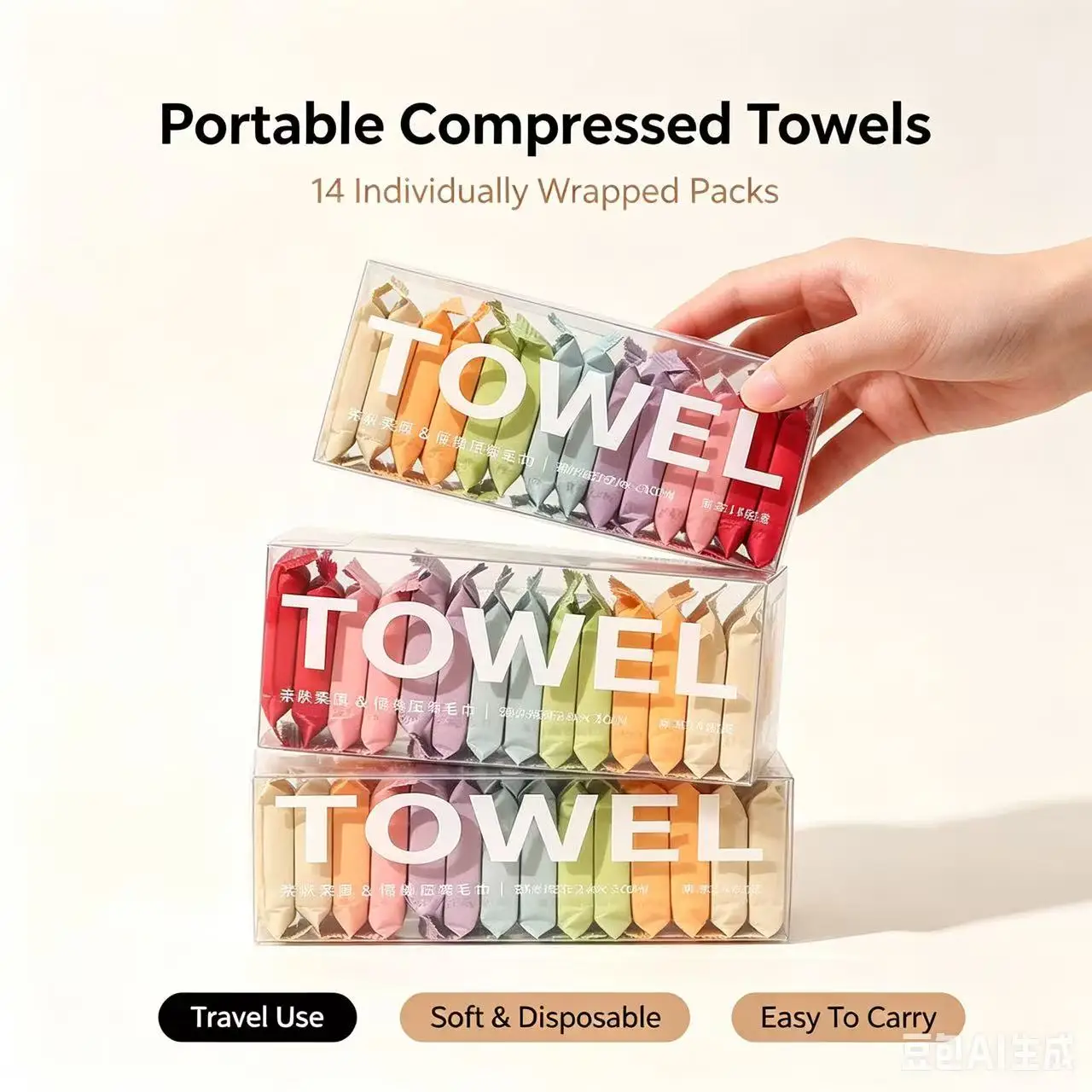 14Pcs Colorful Compressed Disposable Towels Pocket Portable Thick Facial Cloths For Travel Outdoor Use