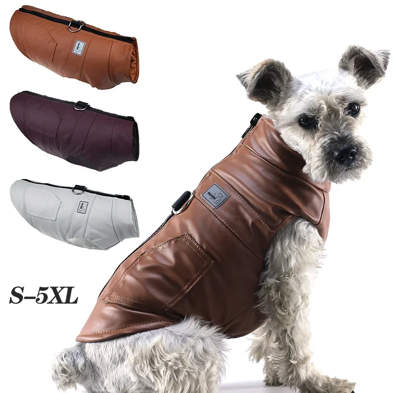 Leather Dog Jacket Vest Winter Warm Dog Clothes Waterproof For Small Medium Dogs Cotton Coat Chihuahua Clothing Pet Appare