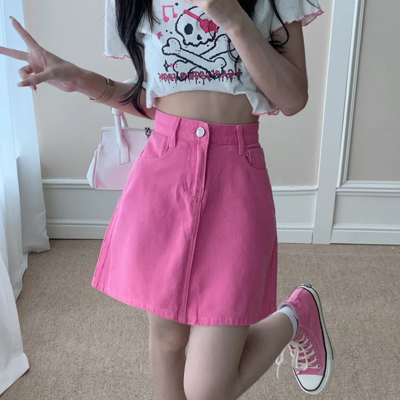 

Sweet Spicy Purple Denim A-Line Skirt Women's High Waist Slimming Hip Covering ort Skirt plus Size Casual Commute