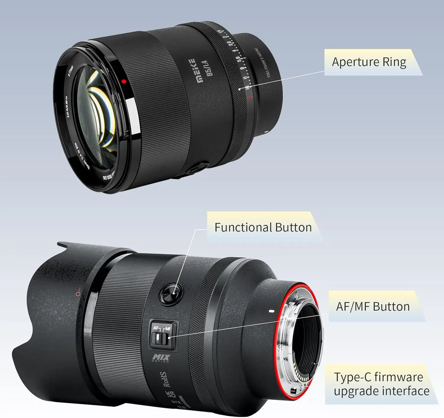 【Do Brasil】Meike إطار كامل 85 مم F1.4 عدسة صورة بفتحة كبيرة بتركيز تلقائي (محرك STM) لهاتف Sony E /Nikon Z -mount