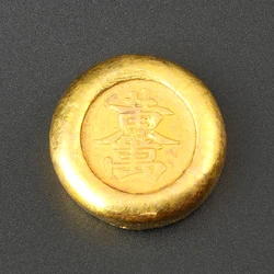 Solid Brass Plated Gold Ingot Paperweight Feng Shui Lucky Fortune Metal Flat Round Imitation Decorative Prop Home Decor Craft
