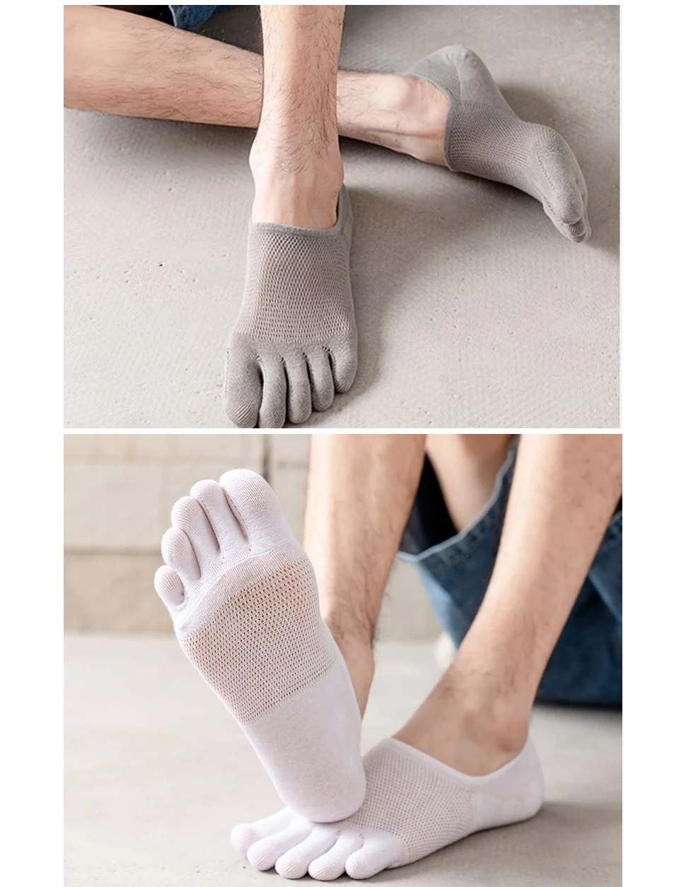 5 Paar unsichtbare Zehensocken für den Sommer, dünnes Baumwollnetz, flacher Mund, weich, elastisch, atmungsaktiv, Deodorant, coole 5-Finger-Socken, Sokken – Detail 6