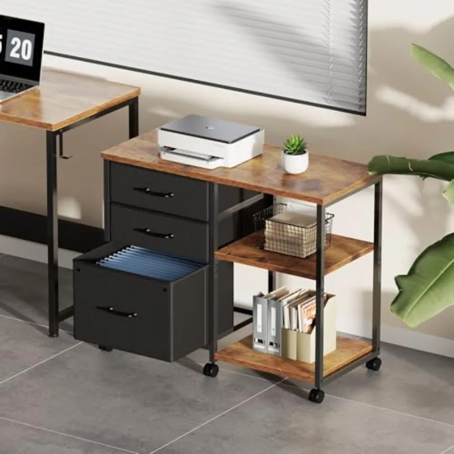 3 Drawer File Cabinet with Wheels Rolling Printer Stand with Open Storage Shelf Fabric Lateral Filing Cabinet for Home Office,