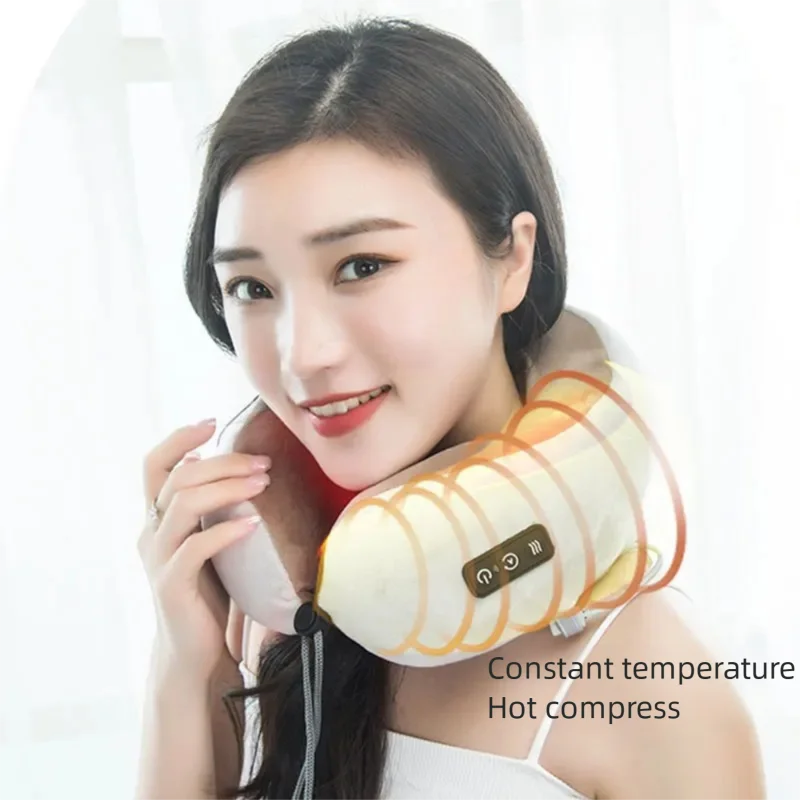 

Электрическая массажная подушка для шеи U-образной формы с подогревом, перезаряжаемая, для домашнего использования, снятия боли в плечах, портативная