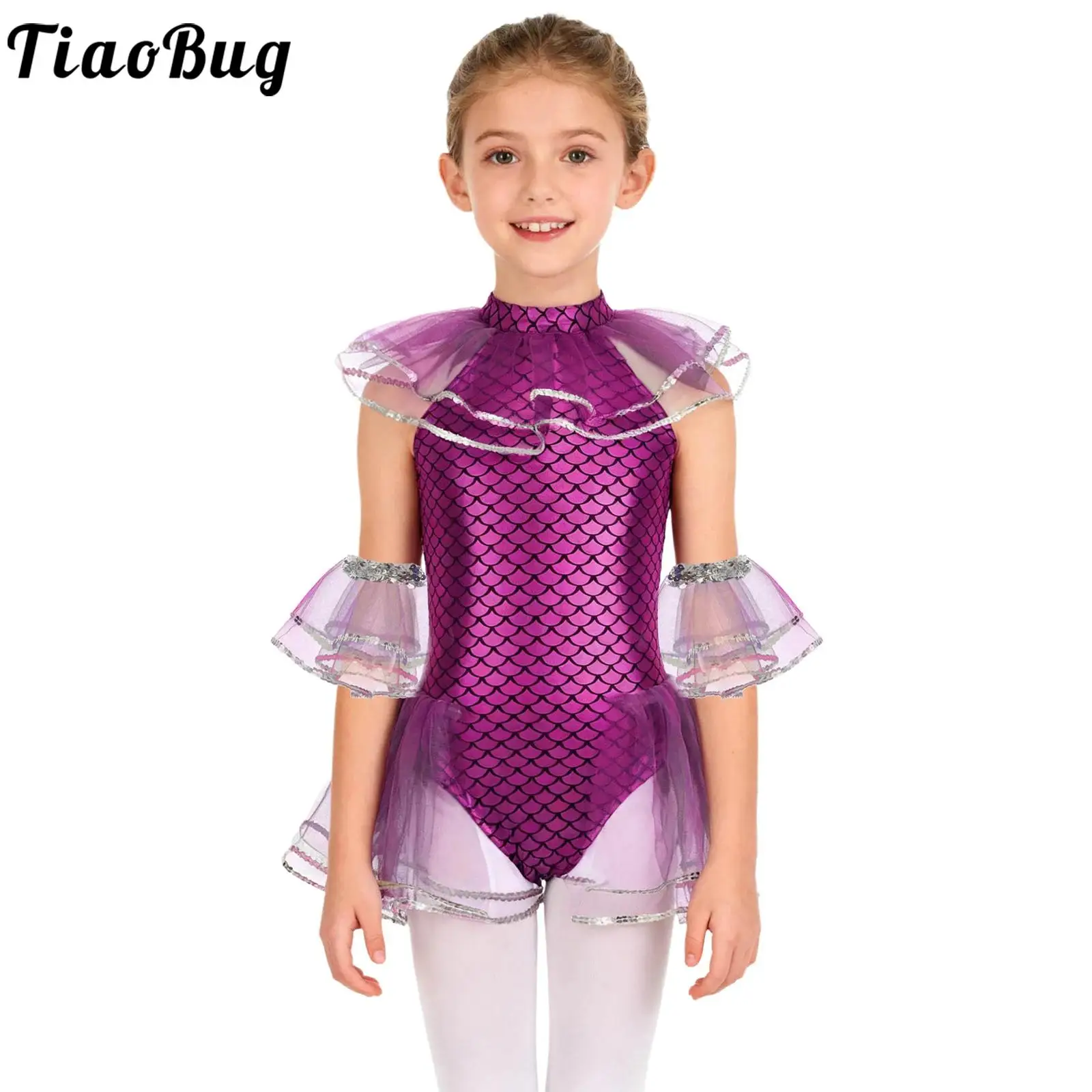 Disfraz de Sirena para Niñas, Halloween, Ballet, Danza, Patinaje, Gimnasia Rítmica, Leotardo con Estampado de Escamas de Pescado, Mono de Malla