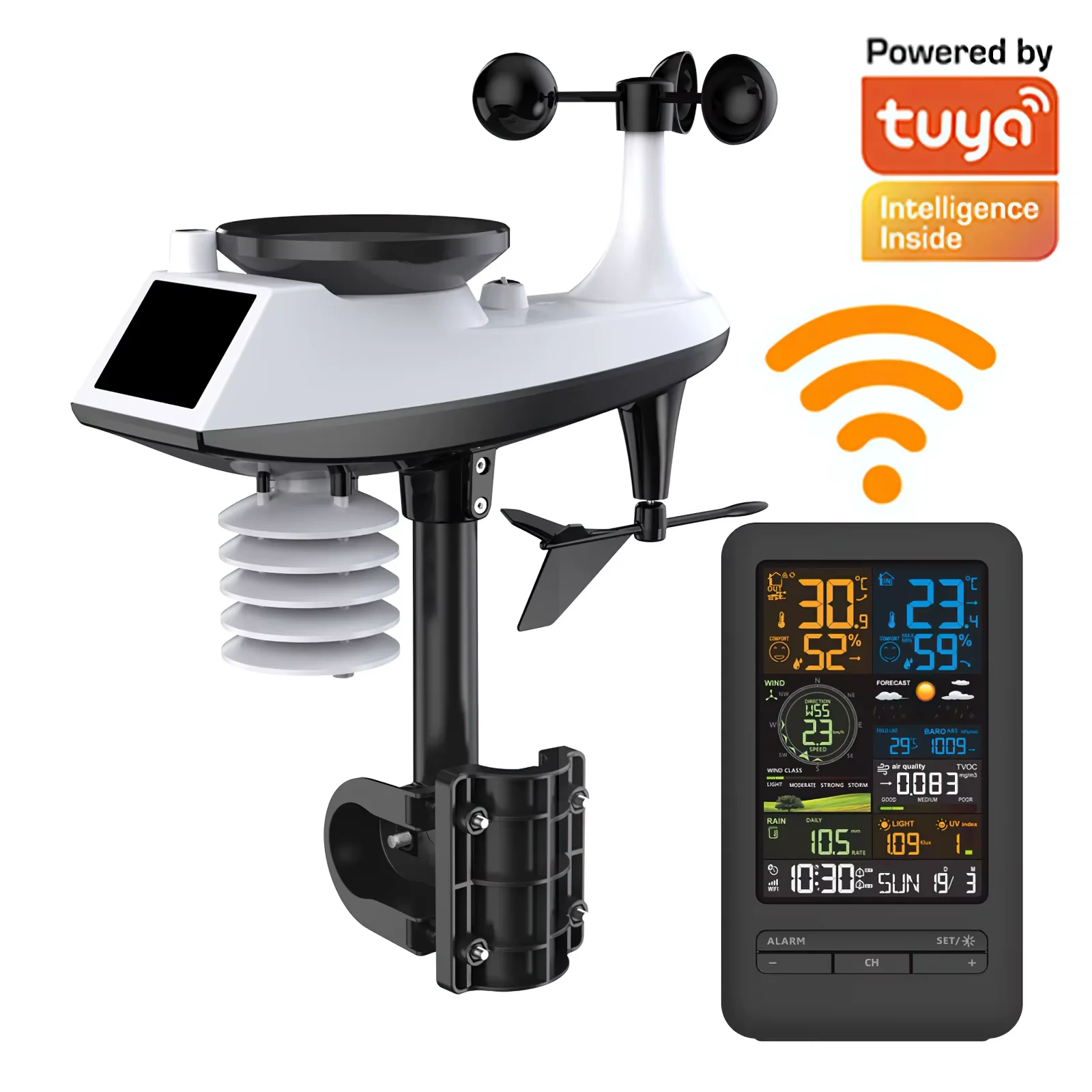 Station météo Wifi intelligente Tuya maison numérique vitesse du vent Direction pluie lumière Index qualité de l'air température humidité moniteur