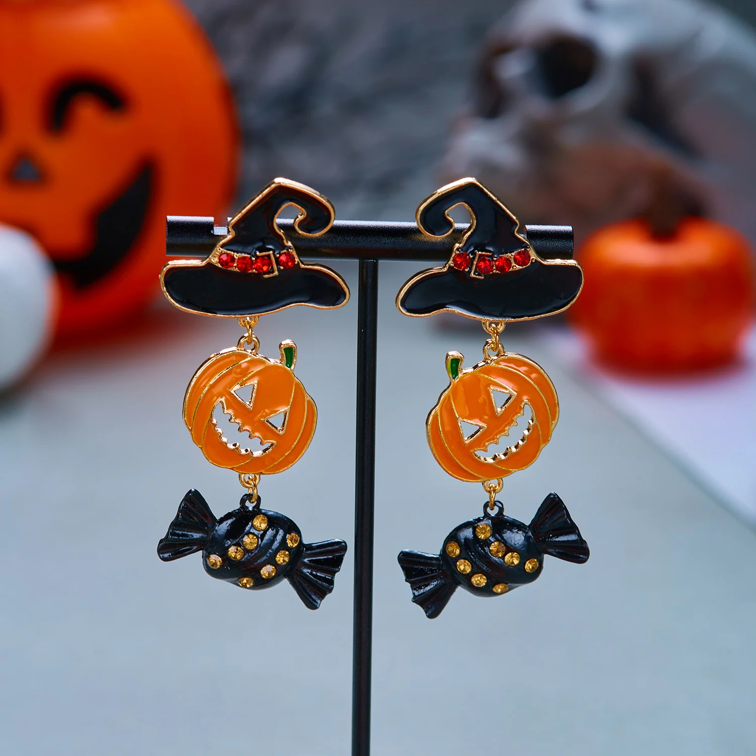 Halloween Dangle Earrings For Women Witch Hat Pumpkin Candy Enamel Dripping Oil Earring Gothic Party Costume Spooky Jewelry Gift