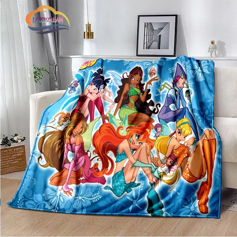 Cartoon Throw Blanket W-Winx club Bedroom Decoration Anime Girl  for Sofa Bed Living Room Office Children\'s blanket Gift