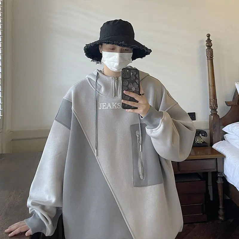 Original autumn new design half zip sweatshirt men hooded American retro trendy brand jacket niche couple wear top sweatshirt