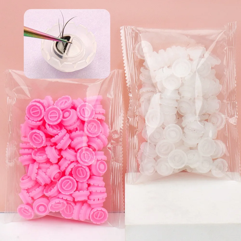 

100pcs Disposable Eyelash Glue Holder Ring Quick Blossom Cup Grafting False Eyelashes White Pink Eyelash Glue Ring Holder